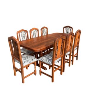 Mesa de algarrobo 2 m con 8 sillas tapizadas